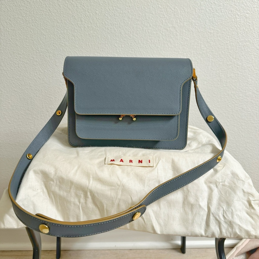 Marni Saffiano Medium Trunk Bag Sky